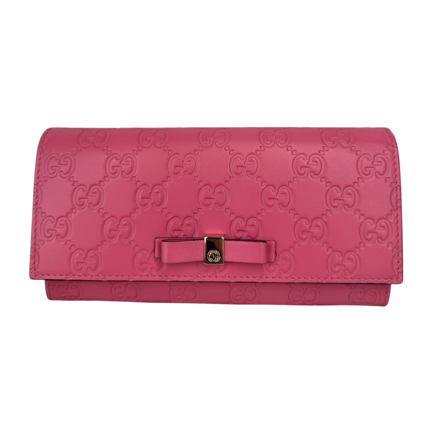 GG Pink Guccissima Bow Continental Long Wallet