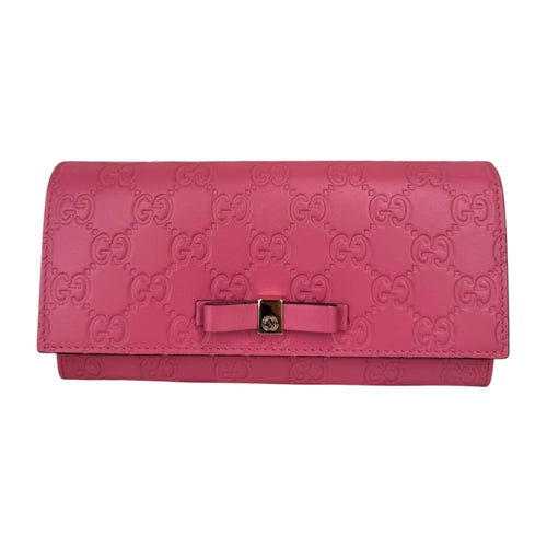 GG Pink Guccissima Bow Continental Long Wallet