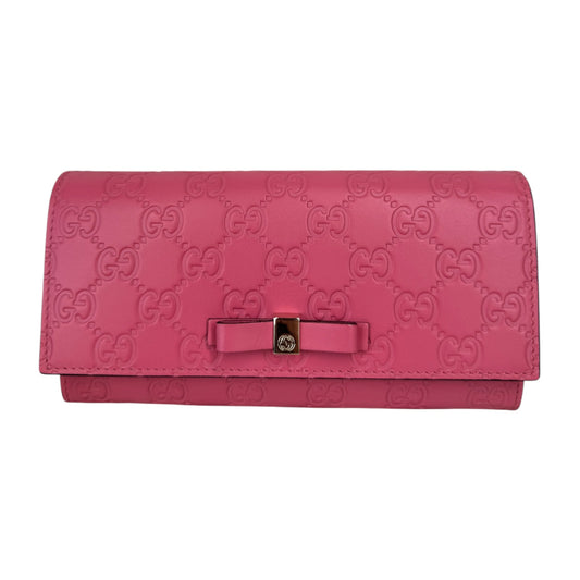 GG Pink Guccissima Bow Continental Long Wallet