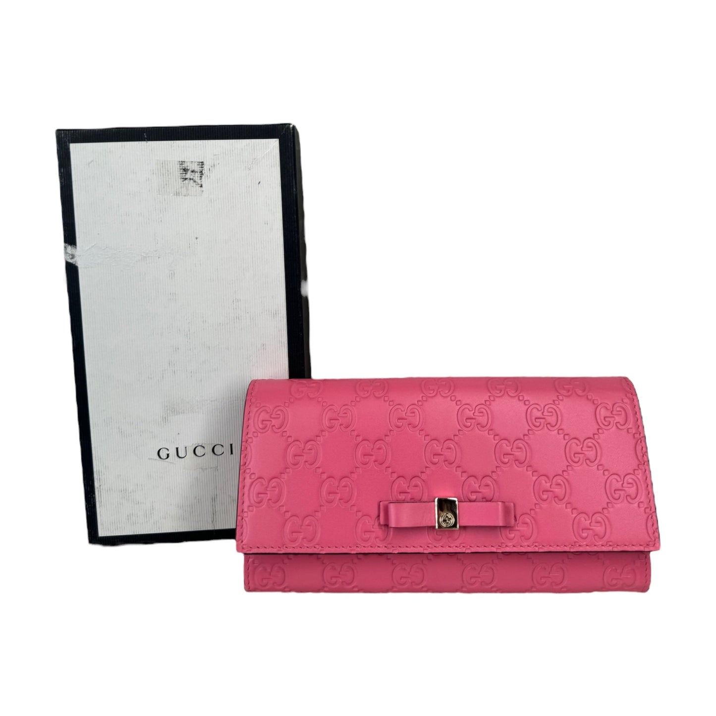 GG Pink Guccissima Bow Continental Long Wallet