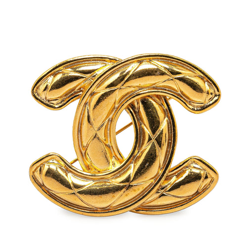 Gold Chanel Gold Plated CC Quilted Brooch