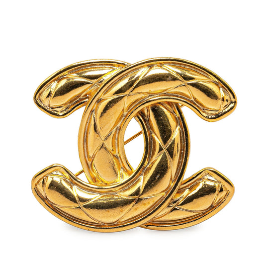 Gold Chanel Gold Plated CC Quilted Brooch