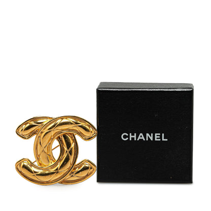 Gold Chanel Gold Plated CC Quilted Brooch