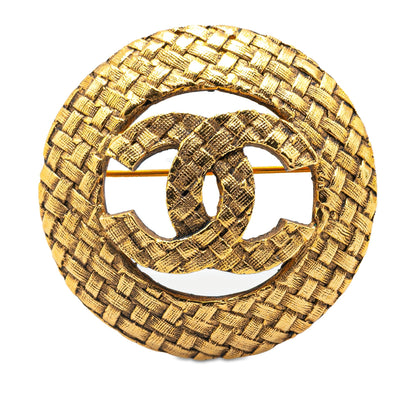 Gold Chanel Gold Plated CC Round Brooch