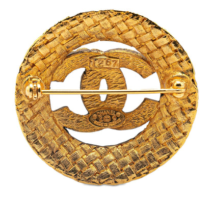 Gold Chanel Gold Plated CC Round Brooch