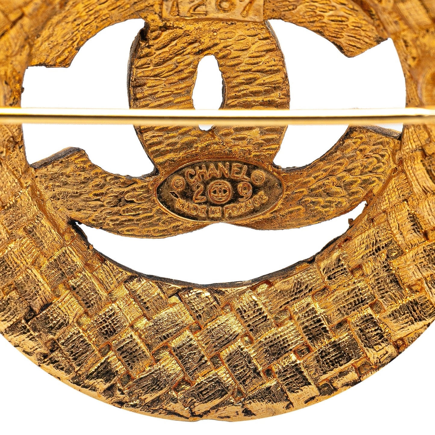 Gold Chanel Gold Plated CC Round Brooch