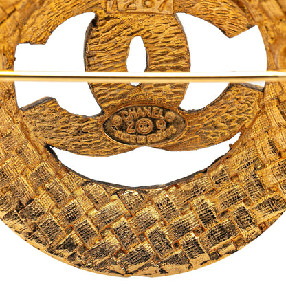 Gold Chanel Gold Plated CC Round Brooch