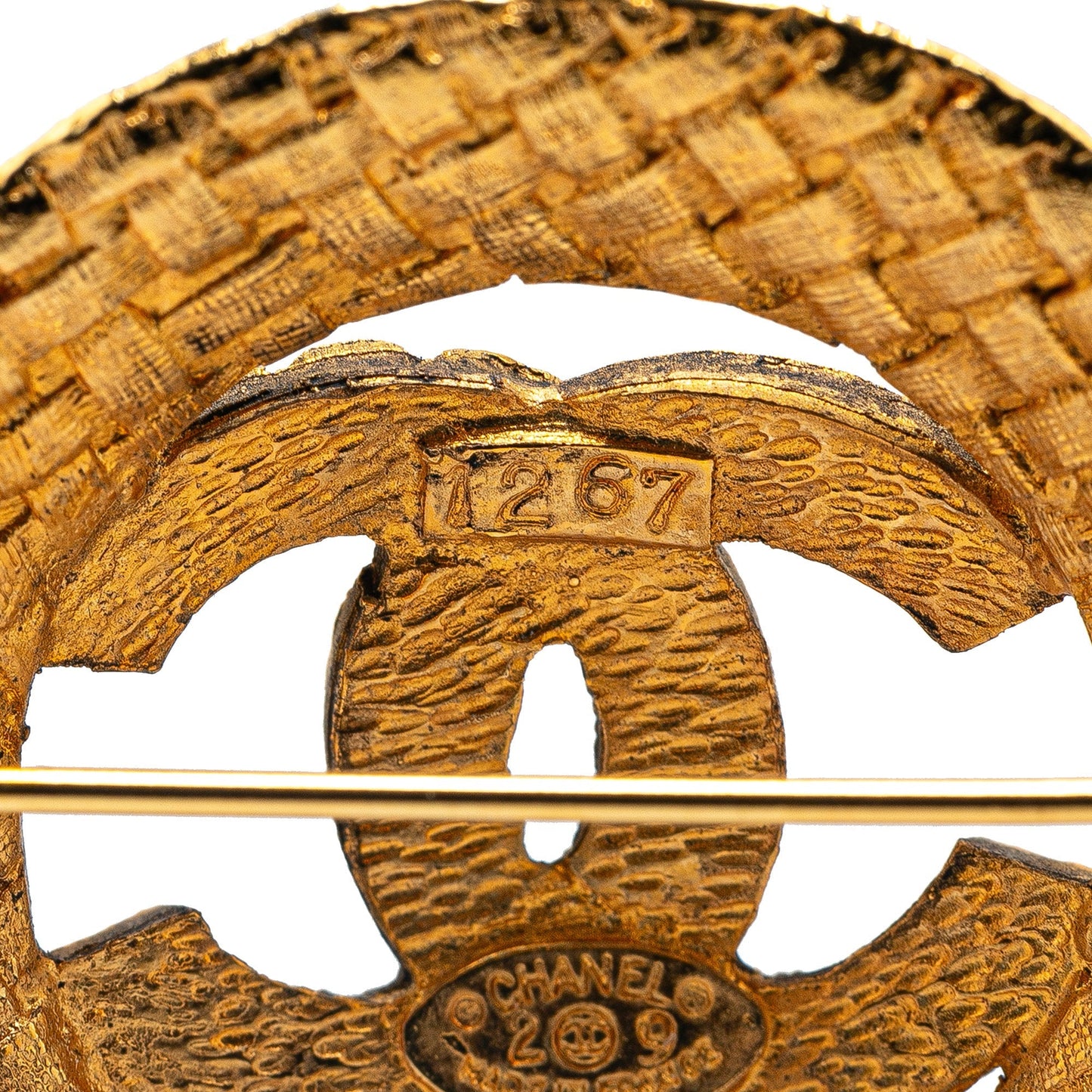 Gold Chanel Gold Plated CC Round Brooch