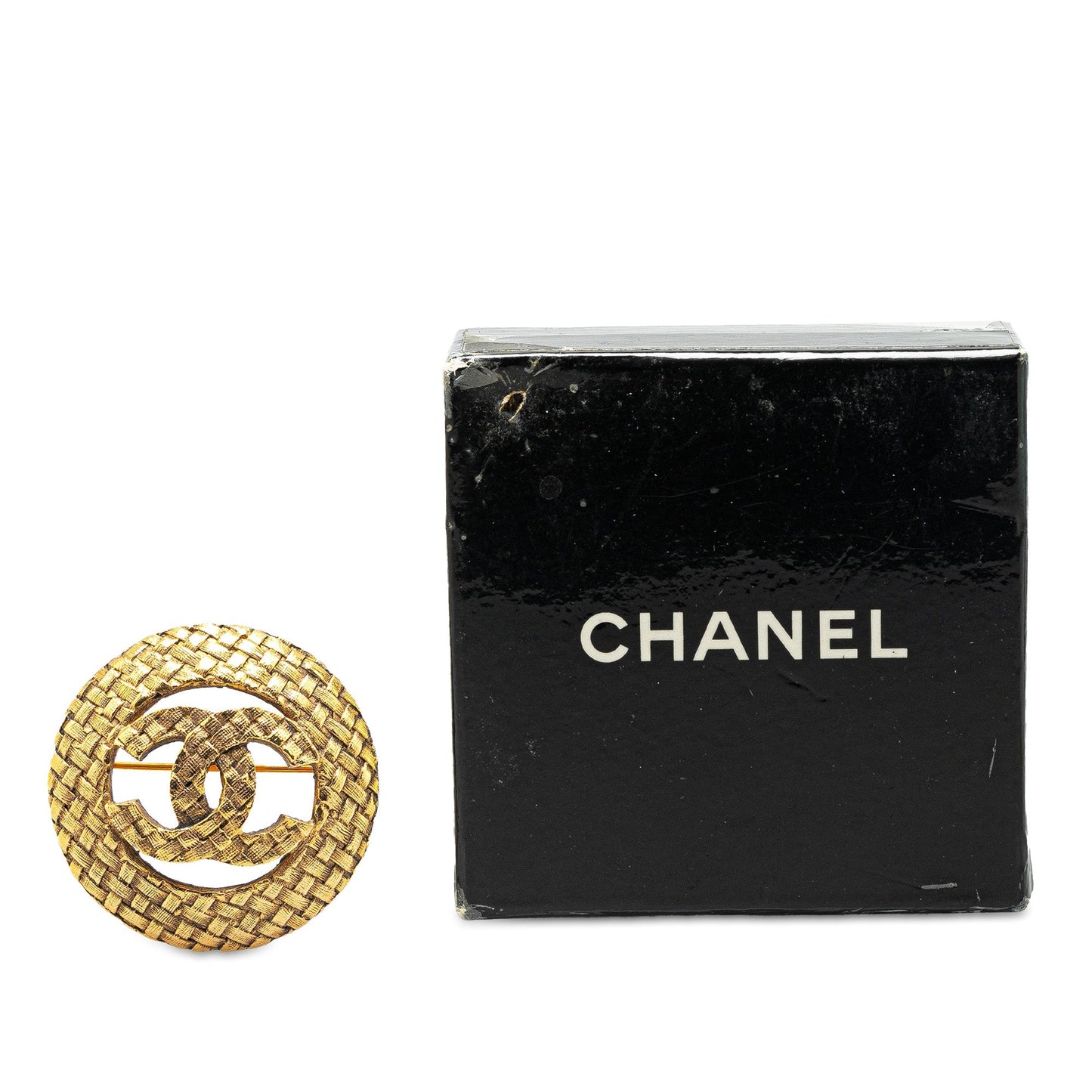 Gold Chanel Gold Plated CC Round Brooch