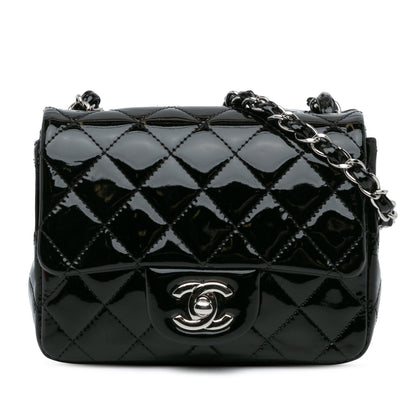 Black Chanel Mini Square Classic Patent Single Flap Crossbody Bag
