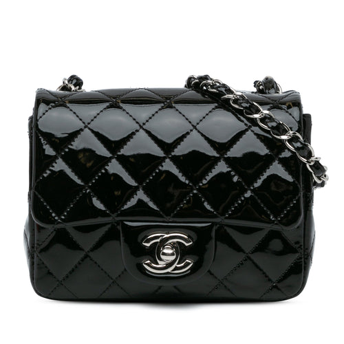 Black Chanel Mini Square Classic Patent Single Flap Crossbody Bag