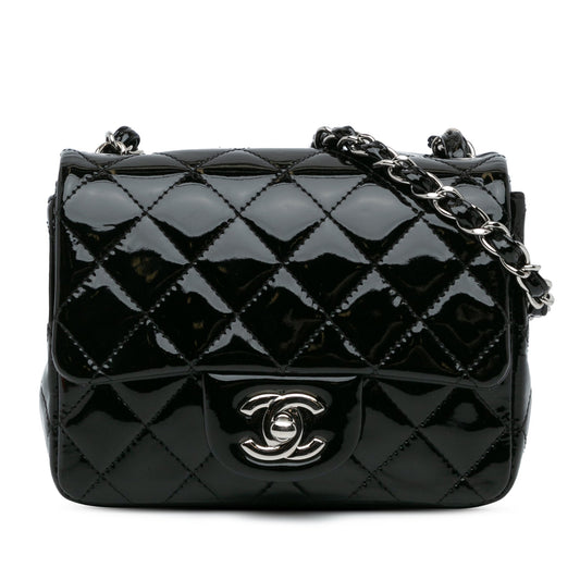 Black Chanel Mini Square Classic Patent Single Flap Crossbody Bag
