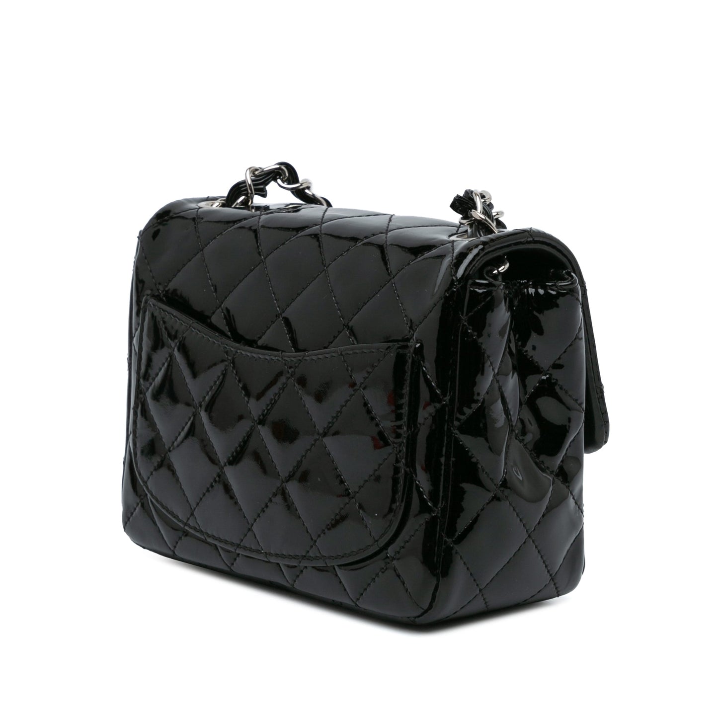 Black Chanel Mini Square Classic Patent Single Flap Crossbody Bag