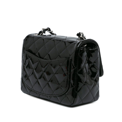 Black Chanel Mini Square Classic Patent Single Flap Crossbody Bag