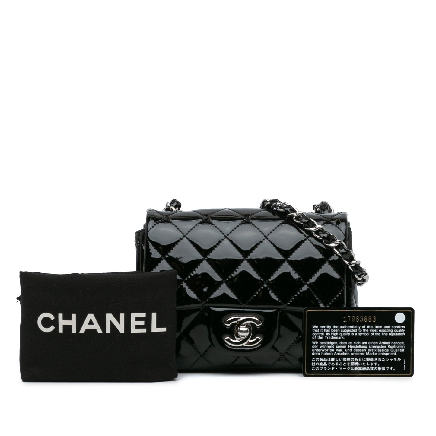 Black Chanel Mini Square Classic Patent Single Flap Crossbody Bag