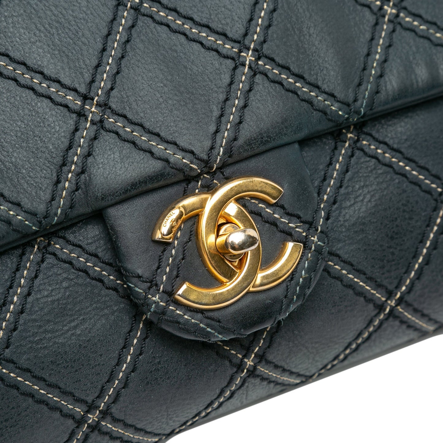 Blue Chanel Iridescent Calfskin Stitch Flap Crossbody Bag
