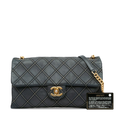 Blue Chanel Iridescent Calfskin Stitch Flap Crossbody Bag