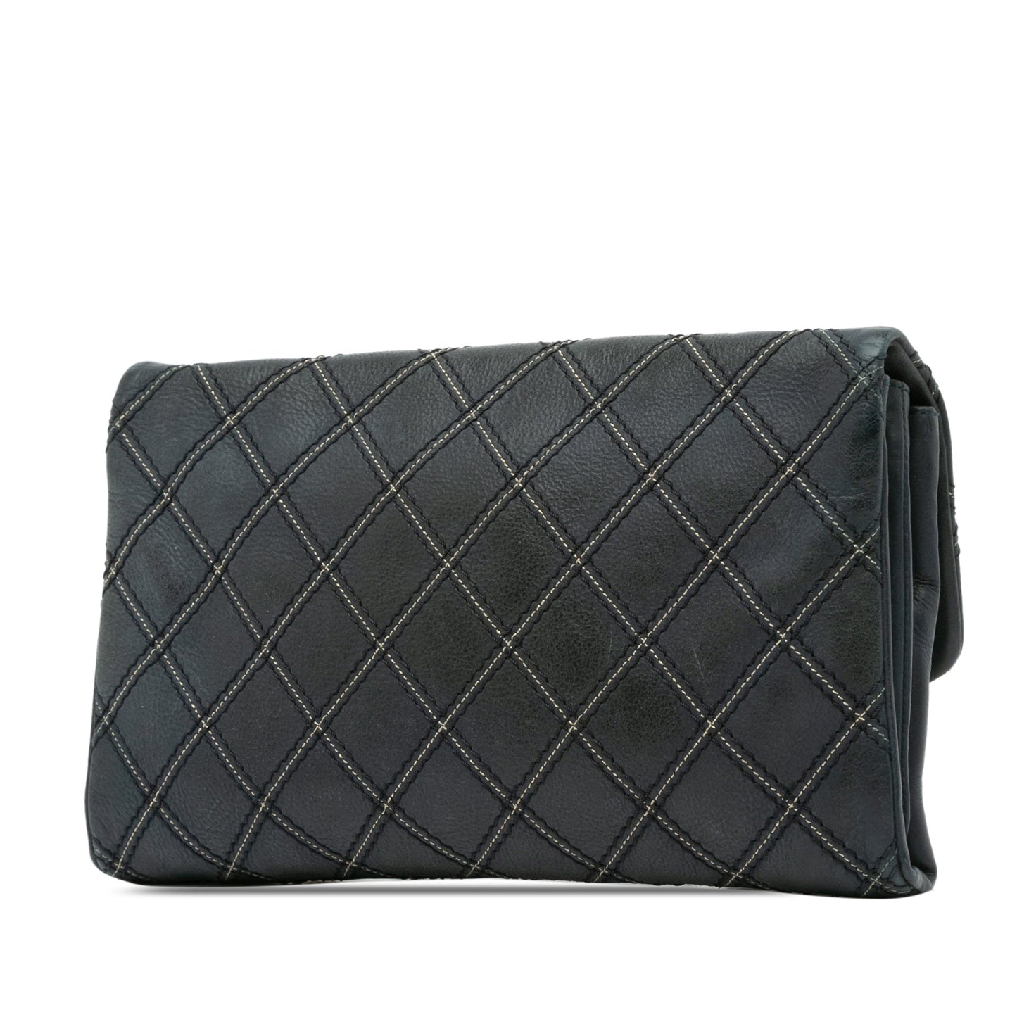 Blue Chanel Iridescent Calfskin Stitch Flap Crossbody Bag