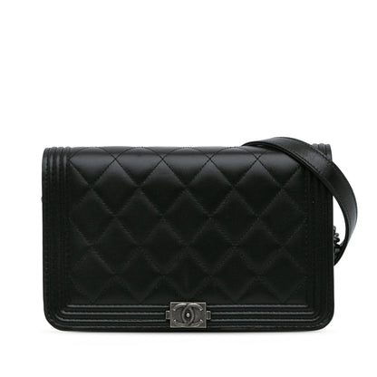 Black Chanel Lambskin Boy Wallet On Chain Crossbody Bag