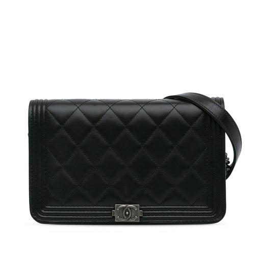 Black Chanel Lambskin Boy Wallet On Chain Crossbody Bag