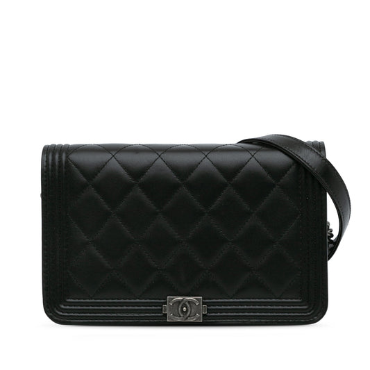 Black Chanel Lambskin Boy Wallet On Chain Crossbody Bag