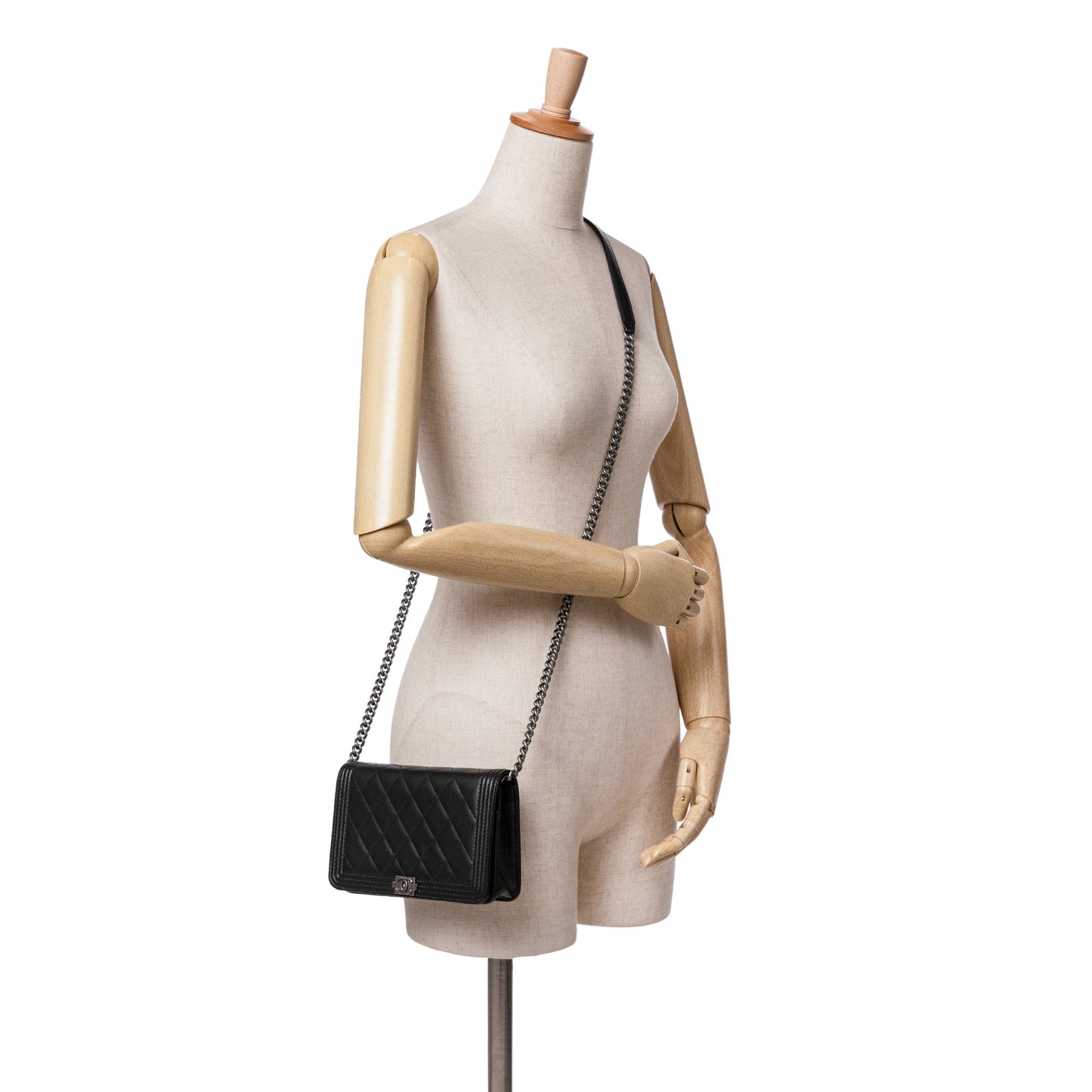 Black Chanel Lambskin Boy Wallet On Chain Crossbody Bag