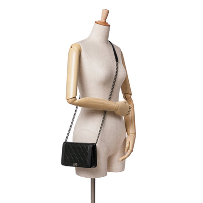 Black Chanel Lambskin Boy Wallet On Chain Crossbody Bag
