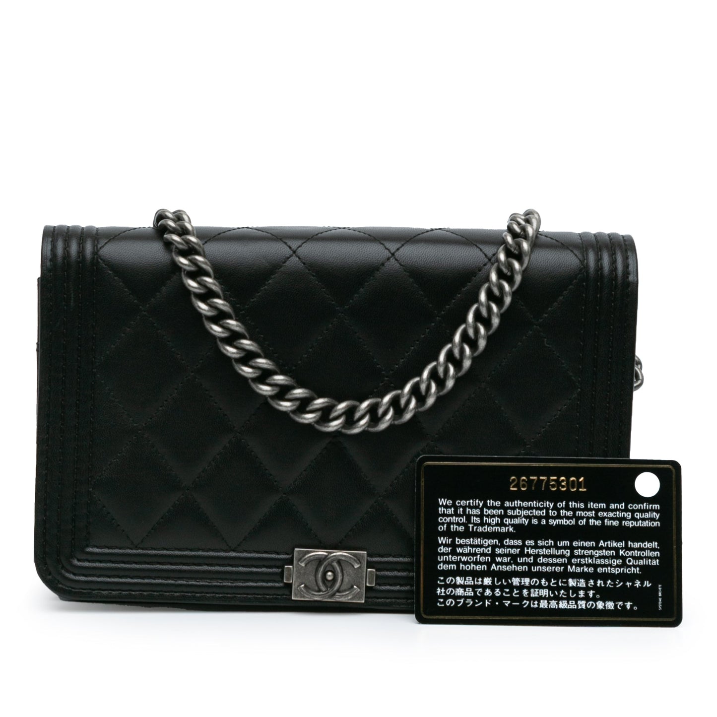 Black Chanel Lambskin Boy Wallet On Chain Crossbody Bag