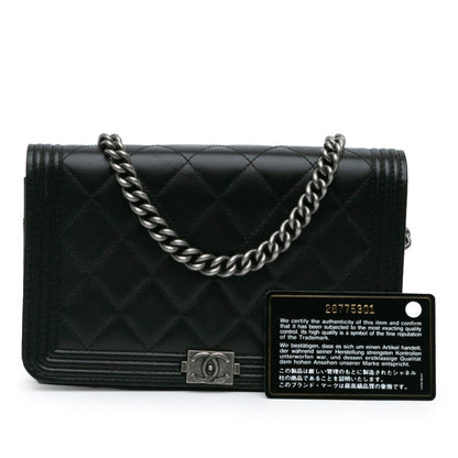 Black Chanel Lambskin Boy Wallet On Chain Crossbody Bag
