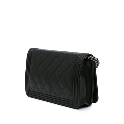 Black Chanel Lambskin Boy Wallet On Chain Crossbody Bag