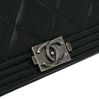 Black Chanel Lambskin Boy Wallet On Chain Crossbody Bag