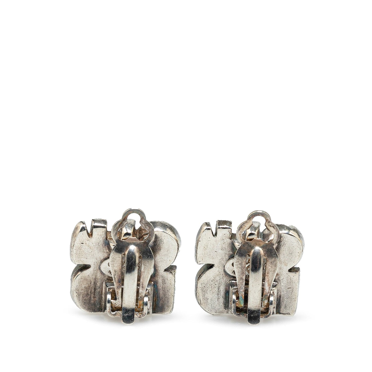 Brown Chanel Enamel Logo Clip on Earrings