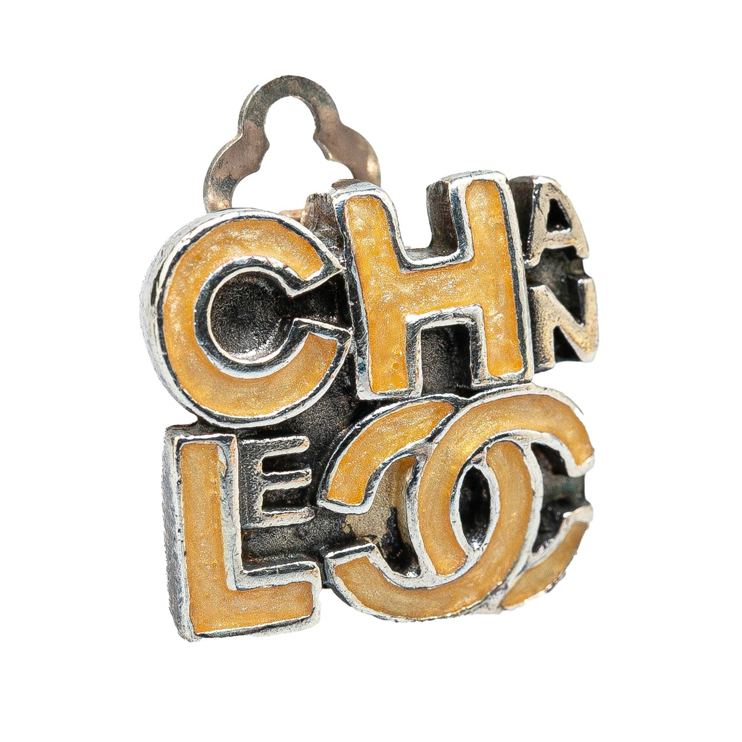 Brown Chanel Enamel Logo Clip on Earrings
