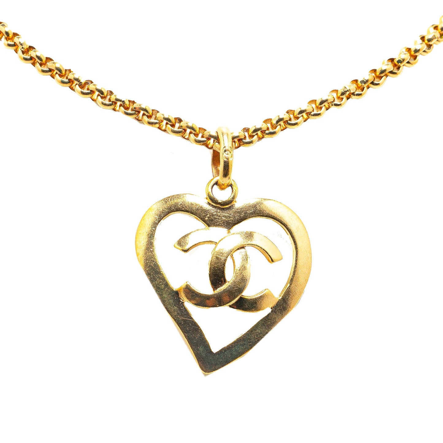 Gold Chanel Gold Plated CC Heart Pendant Necklace