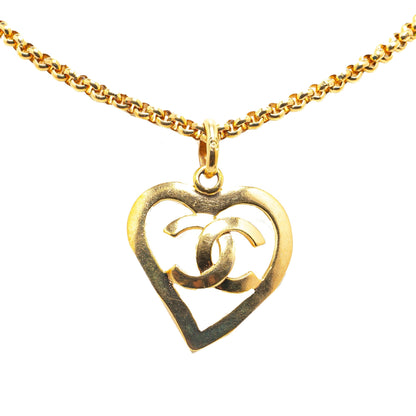 Gold Chanel Gold Plated CC Heart Pendant Necklace