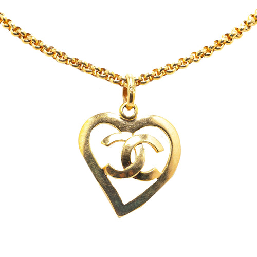 Gold Chanel Gold Plated CC Heart Pendant Necklace