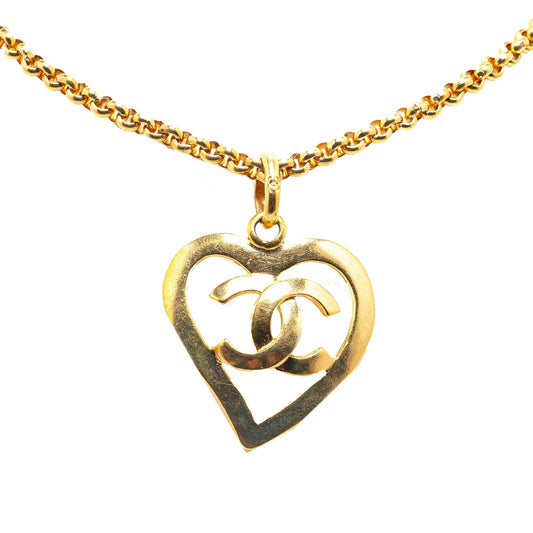 Gold Chanel Gold Plated CC Heart Pendant Necklace
