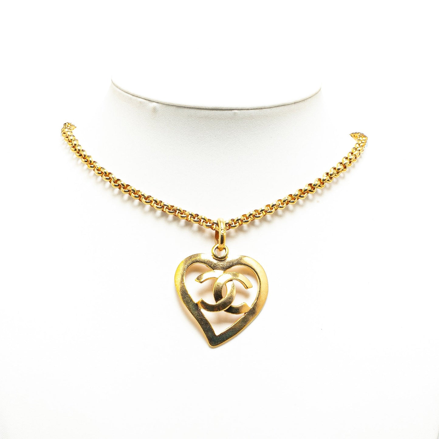 Gold Chanel Gold Plated CC Heart Pendant Necklace
