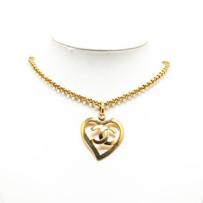 Gold Chanel Gold Plated CC Heart Pendant Necklace