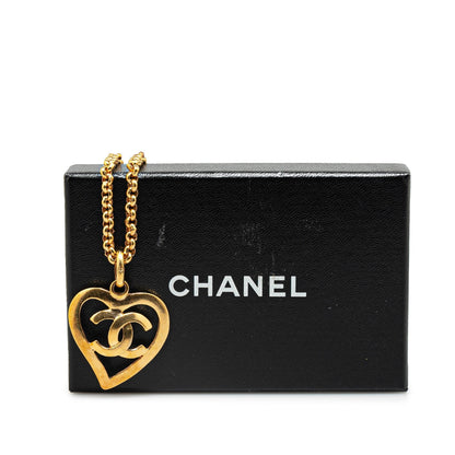 Gold Chanel Gold Plated CC Heart Pendant Necklace