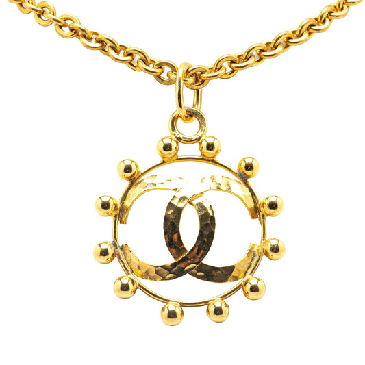 Gold Chanel Gold Plated CC Round Pendant Necklace