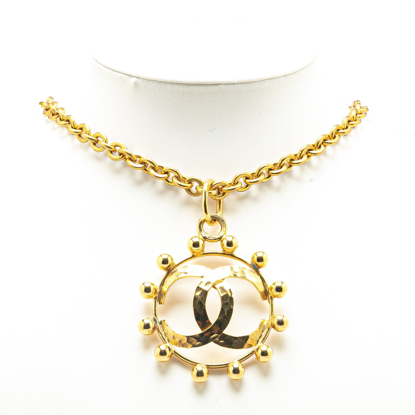 Gold Chanel Gold Plated CC Round Pendant Necklace