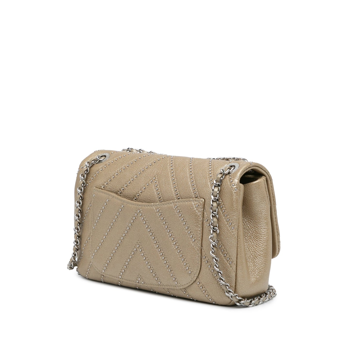 Gold Chanel Small Chevron Studded Calfskin Flap Shoulder Bag
