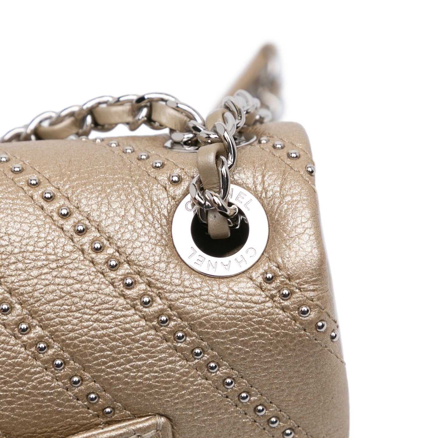 Gold Chanel Small Chevron Studded Calfskin Flap Shoulder Bag