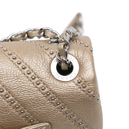 Gold Chanel Small Chevron Studded Calfskin Flap Shoulder Bag