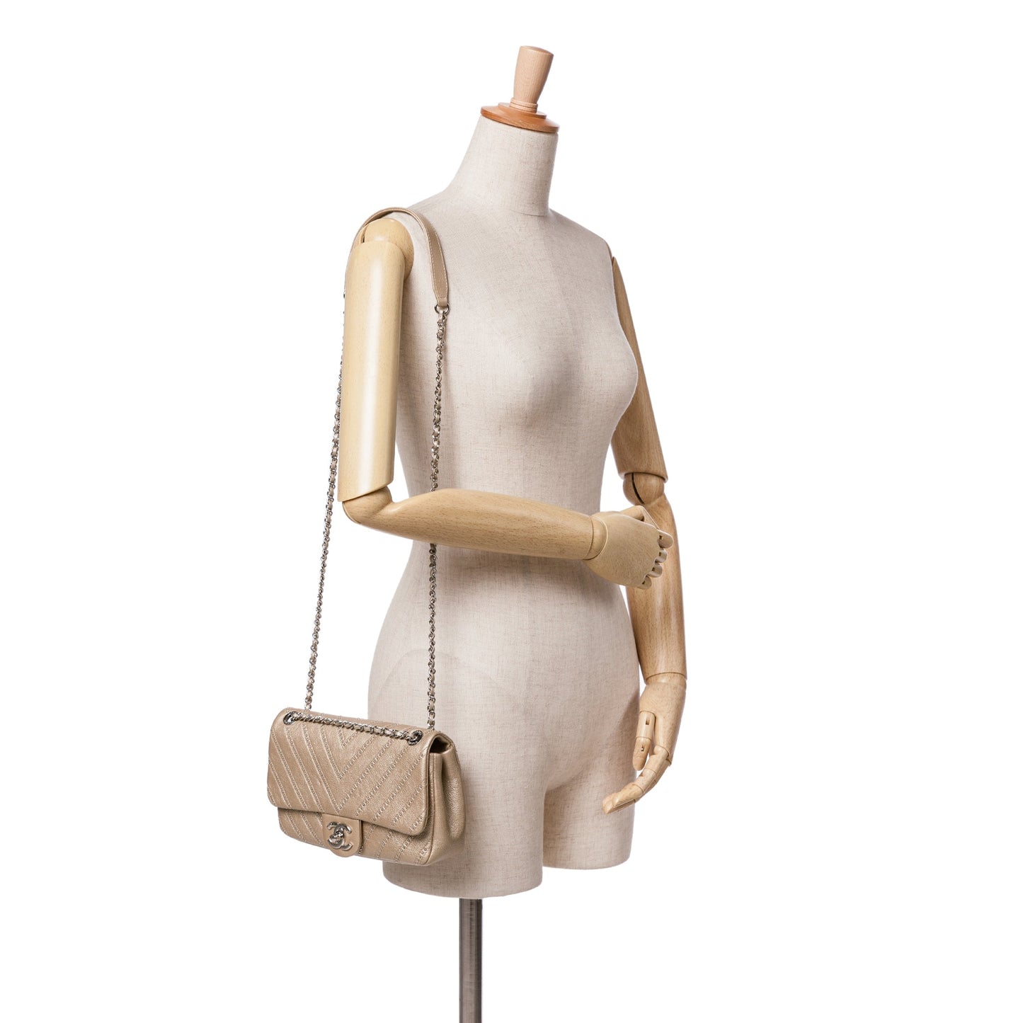 Gold Chanel Small Chevron Studded Calfskin Flap Shoulder Bag
