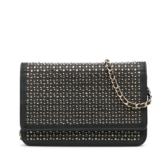 Black Chanel Studded Leather Wallet on Chain Crossbody Bag