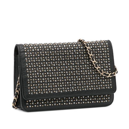 Black Chanel Studded Leather Wallet on Chain Crossbody Bag