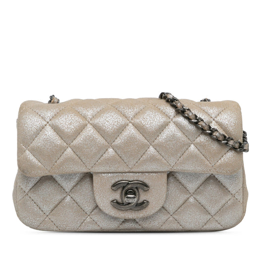 Gold Chanel Extra Mini Rectangular Classic Metallic Calfskin Single Flap Crossbody Bag