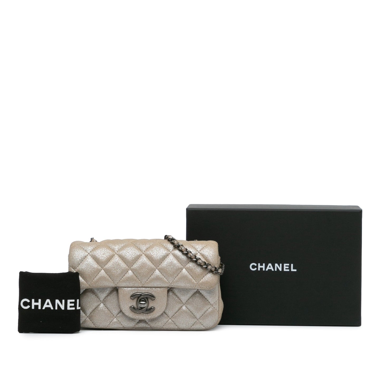 Gold Chanel Extra Mini Rectangular Classic Metallic Calfskin Single Flap Crossbody Bag